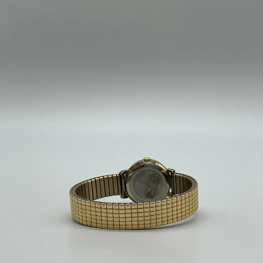 Vintage Timex Indiglo Womens Watch 25mm White Dial Gold Tone Stretch Band